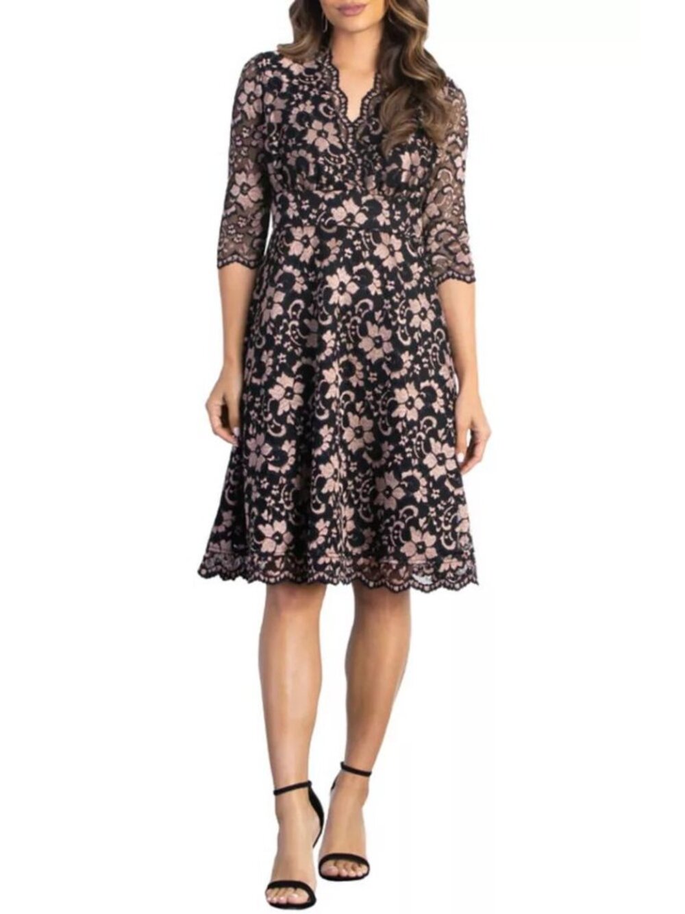 Kiyonna Mon Cherie Floral Lace midi cocktail dress fit & flare wedding guest 2X